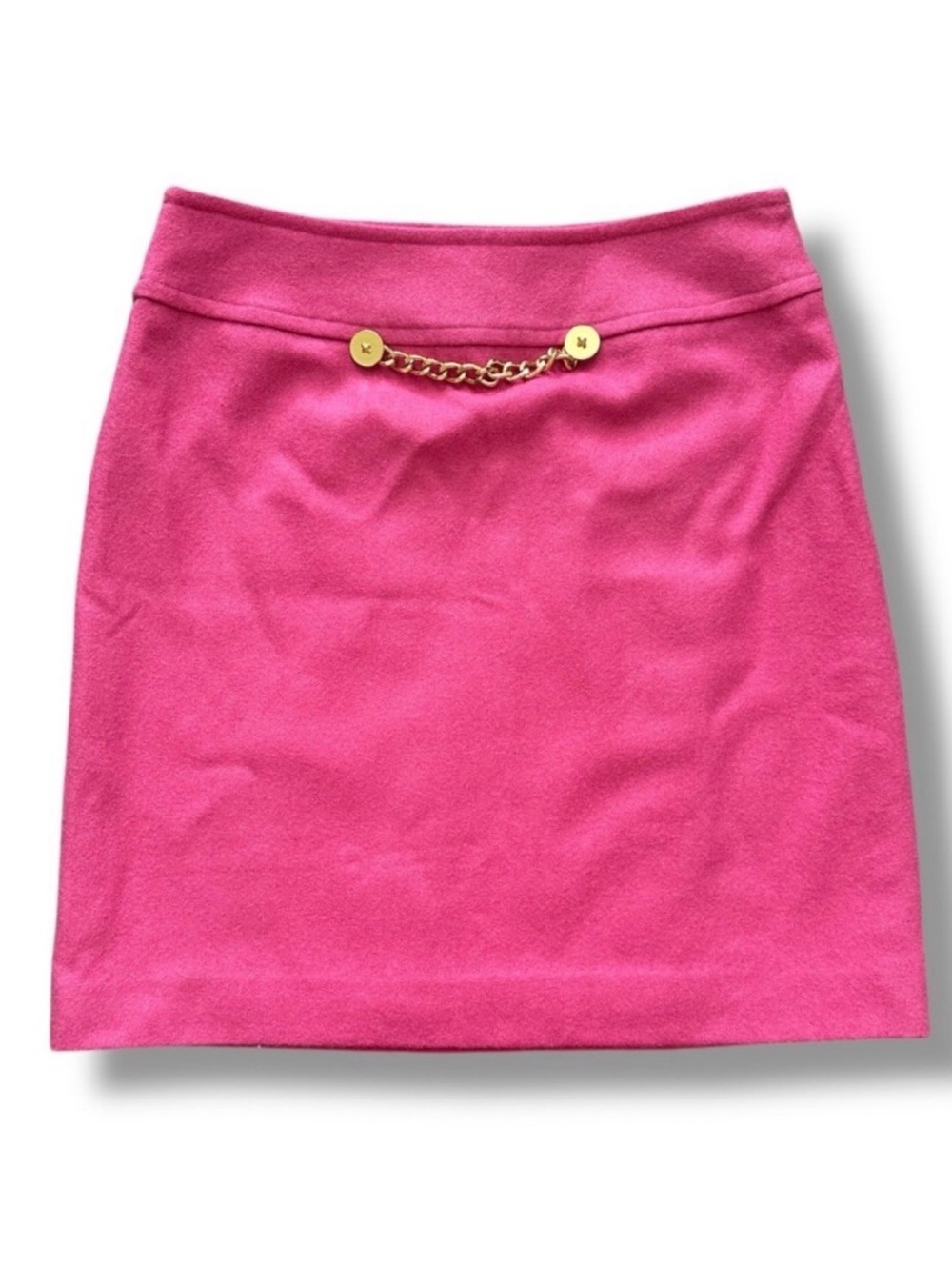 Skirtin Around Hot Pink Mini Wool Skirt Gold Chain Women’s Size 8 Preppy Classic
